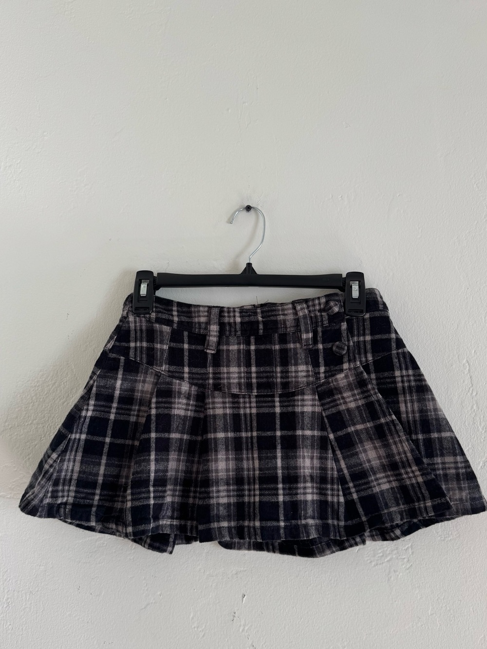 Free People Black & Gray Plaid Pleated Mini Skirt